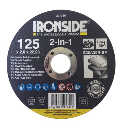 Ironside 201335 Kapskiva 125 mm, F41, E20A, 2in1 125x2.0x22 mm, Kapa, slipa & polera