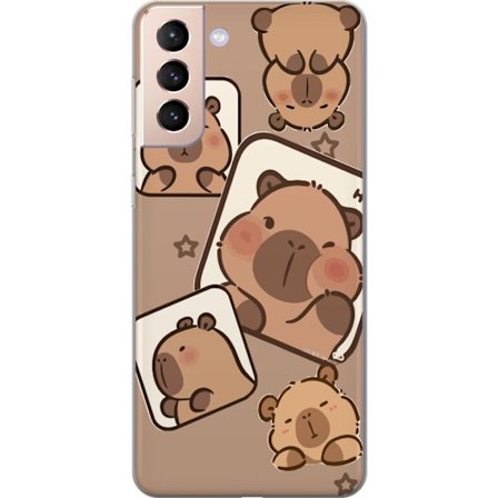 Kompatibel Mobilcover til Samsung Galaxy S21 Capybara Frame Friends Legende design med små kapibarer i firkanter med stjerner og beige baggrund