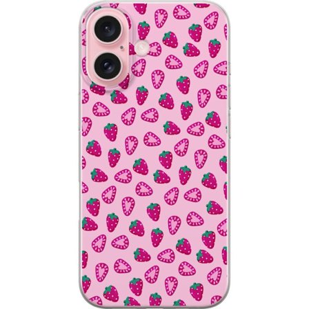 Kompatibel Mobilcover til Apple iPhone 16 Søde jordbær i lyserødt mønster