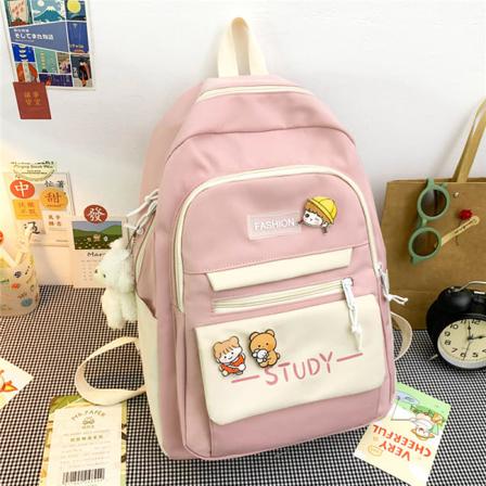 Kvinnor tjej ryggsäck axelväska skolväska koreansk stil Enkel Harajuku Style Campus Stor kapacitet Junior High School Pink