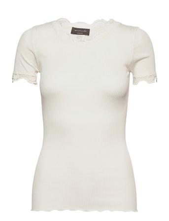 Silk T-Shirt W/Lace T-shirt Top Creme Rosemunde