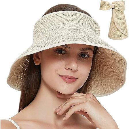Kvinnors Vikbara Halm Solskydd med Bred Brätte Strandhattar