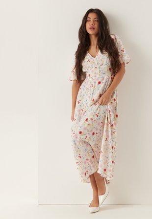 BUBBLEROOM - Butterfly Sleeve Viscose Maxi Dress - Floral/Patterned