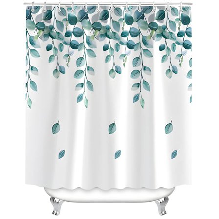 Dusjforheng 180 x 180 cm grønne blader plante vektet kant anti-mugg tekstil, vannavvisende, vaskbare polyesterstoff badeforheng for baderom