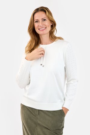 SIGNATURE - Langærmet Strik - Råhvid - Bindebånd