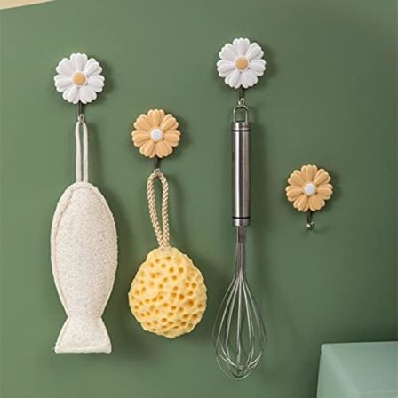 5x6,8 cm Selvklæbende Vægkroge 4 stk. Utility Krog Kraftig Hvid Gul Blomst Væghængere til Kåbe Håndklæde Nøgler Tasker Dekoration