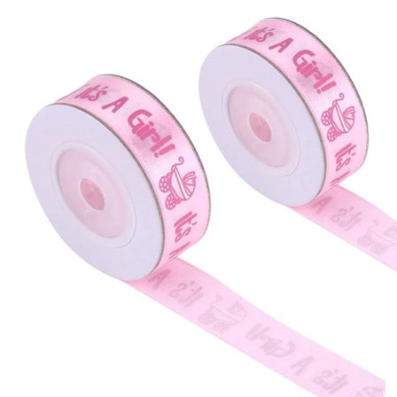 2 ruller babyshower dåbsfest gavebånd (pink)