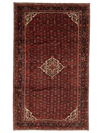 Noué À La Main Hosseinabad Tapis 209X352 Persan De Laine Noir/Rouge Foncé