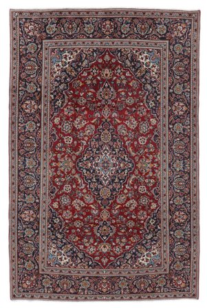 196X307 Tapis D'orient Kashan Noir/Rouge Foncé (Laine, Perse/Iran)