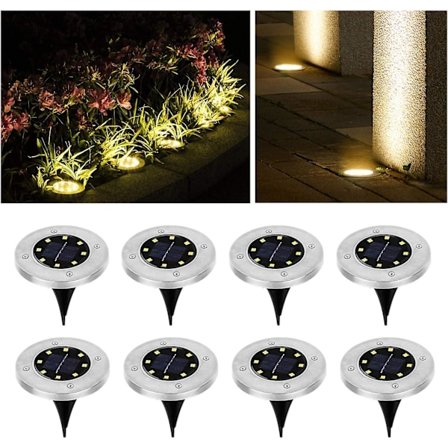 Solcellelamper for hage Solcelle stolpelampe Varm hvit med 8 LED utendørs LED gatelys IP65 8er i solcelle utendørs lampe