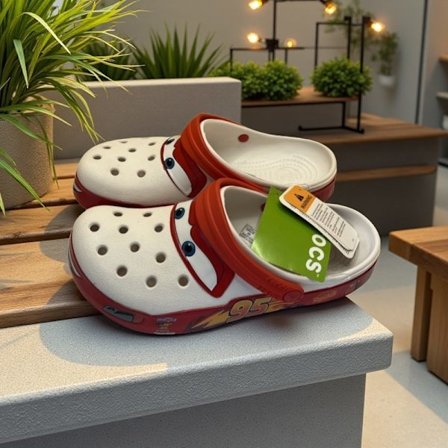 Crocs Lightning McQueen utendørstøfler, svarte slip-on sandaler, unisex størrelse M12 EU46
