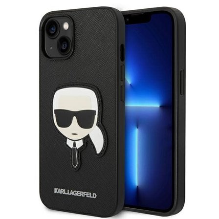 Karl Lagerfeld Saffiano Karl's Head Patch Fodral för iPhone 14 Plus - Svart
