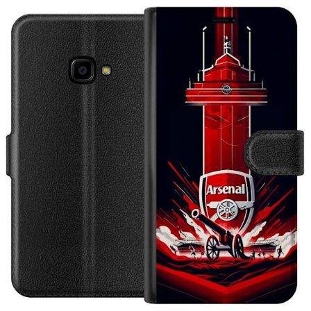 Yhteensopiva Lompakkokotelo Samsung Galaxy Xcover 4 Arsenal-embleemi, jossa tykki ja stadionmotiivi voimakkaassa punaisessa ja valkoisessa urheilusuun