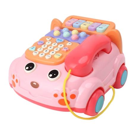 Babytelefon Leketøy Tegneserie med Musikk Lys Barn Late Som Telefon Forelder Barn Interaktiv Utdanning Kinesisk Engelsk Tospråklig Leketøy Rosa
