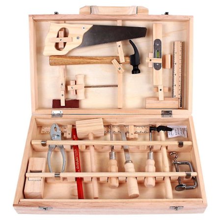 Multifunktionel Vedligeholdelseskasse til Børn - Legetøjsdemontering, Snedkerkasse i Træ til Drenge