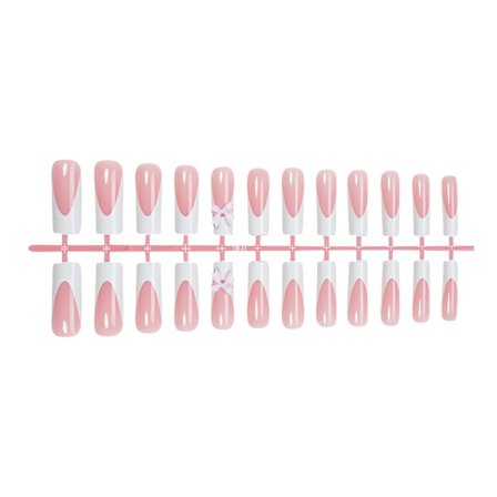 24x Fransk Tipp Press On Negler 3D Sløyfer Full Dekning Lim på Negler Løsnegler