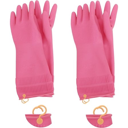 Pairs Genanvendelige Vandtætte Skridsikre Honningkam-Greb Latex Gummihandsker med Hængende Kroge/Sløjfer til Opvask Husholdningsrengøring Madlavning (