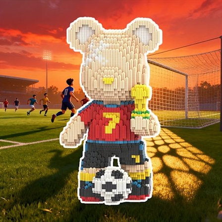 3D Rakennuspalikka Onnekas Karhu Jalkapallohahmo - -tyylinen Söpö Chibi-tyylinen Hahmo #7 Pelipaidalla & Pokaalilla, DIY Muovinen Keräilypatsas /s