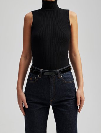 Malina Hazel Double Length Patent Iconic Leather Belt - Black - 90