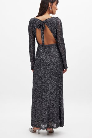 NA-KD Maxi robe à paillettes dos ouvert - Robes de fête - Gris - M