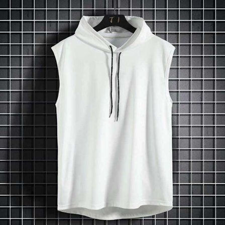 Men Gym ärmlös hoodie Fitness hoodie väst WHITE M