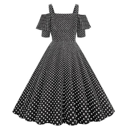 Retro Prickig Swingklänning för Kvinnor 50-tals 60-tals Rockabilly Cocktail Aftonklänning