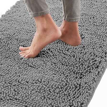 Badrumsmatta 24x17, Tjock Mjuk Absorberande Chenille, Gummibaksida Snabbtorkande Mikrofibermattor, Badrumsmatta Badrumstillbehör Dekor, Grå