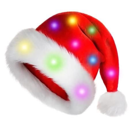 Julehatt LED Julehatt Myk plysj juleopplysningslue Klassisk julecosplayhatt Julefestlue Voksne Barn Childrens lantern