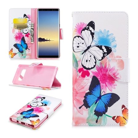 Samsung Galaxy Note 8 Mønster PU Lær Flip Etui - Sommerfugler Og Blomster