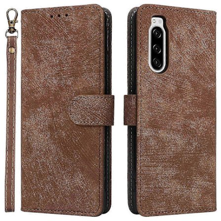 For Sony Xperia 5 Lommebok Mobiltelefonveske RFID-blokkering PU-lær Telefonstativ Deksel - Brun