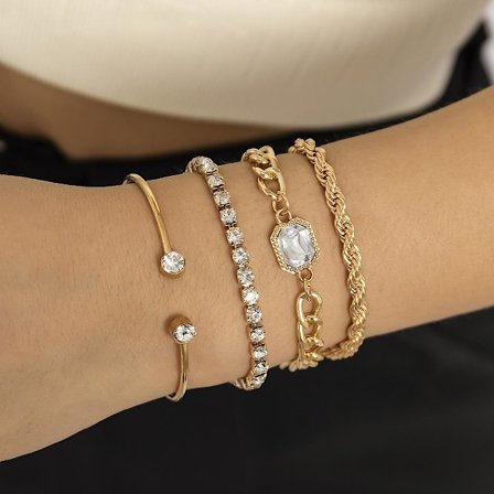 4PC Gull Mansjett Armring Armbånd Hengslet Armbånd Gull Mansjetter Dame Armbånd