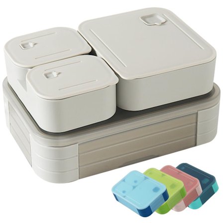 Bento Madkasse til Børn, 1100ml Stabelbar Snackboks med 3 Rum, Lækagesikker Madkasse Mikrobølgeovn & Opvaskemaskine Sikker - Grå