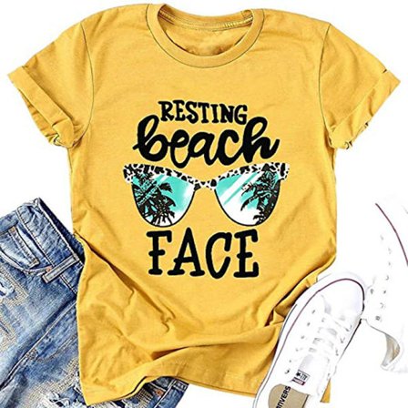 Resting Beach Face T-shirt för kvinnor, rolig leopard solglasögon grafisk t-shirt topp
