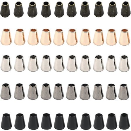 50 stk Metal Rope Stopper Rope Lås Rope Lås Metal Rope End Cover Et Hul Træktov End til Træktov, Top Åbning 6MM Bund Åbning 10MM