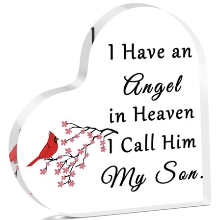 Minnesgåva i akrylhjärta, kondoleansgåvor för förlust av son, sorgegåvor till minne av son-plakett, kondoleanspresent för förlust