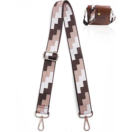Skulderreim, fargerik veskereim, lengdejusterbar 75-135 cm for skulderveske, tote-vesker (gullspenne, beige & brun)