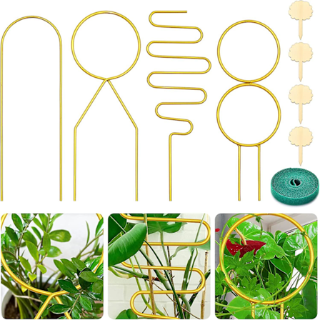 4 stk. metal plantestøtte til indendørs potteplanter, lille guld plantestøtte til klatreplanter indendørs, plantestøttepind mini husplantestøtte til 