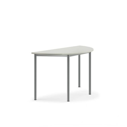 Desk SONITUS, semi-circular, 1200x600x720 mm, grey high pressure laminate, alu grey