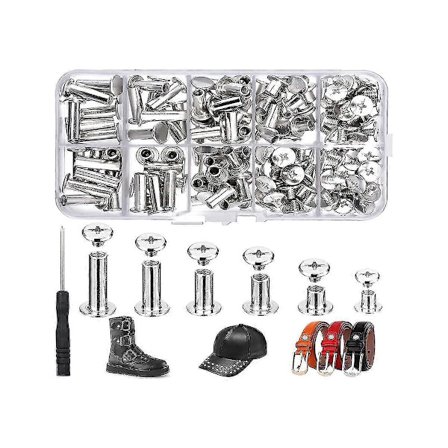 150 sæt Chicago Skruer Kit, 6 Størrelser Rundt Fladt Hoved Lædernitter M5 Chicago Bindingsskruer Til Dec_jar