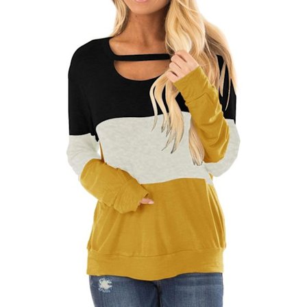 Naisten pitkähihainen tunika värilohko leikattu irti pusero löysä F