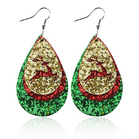 Triple Drop Glitter Læder Juleøreringe med Glitter