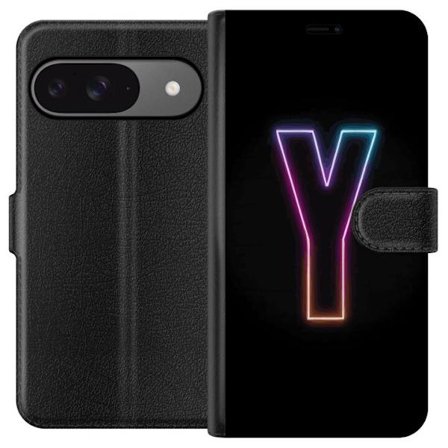 Kompatibel Tegnebogsetui til Google Google Pixel 9 Minimalistisk neonbogstav Y i farveskiftende lys mod sort baggrund