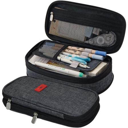 Mørkegrå - Utvidbar pennal, pennal med stor kapasitet, skolepennpose, stasjonær oppbevaringspose, kosmetikkpose for jenter, gutter, studenter, 1 stk