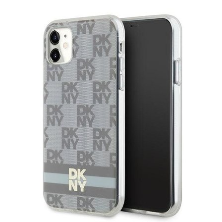 DKNY IML Checkered Mono Pattern & Printed Stripes MagSafe-fodral för iPhone 11 / Xr - beige