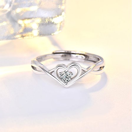 Silver Heart CZ Stone Justerbar Ring Dam Tjejer Smycken Ny
