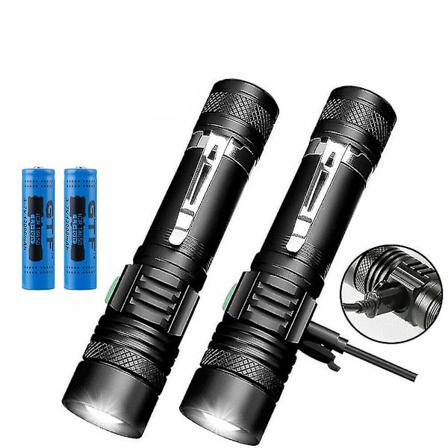2-pakning 20000lm Shadowhawk lommelykt oppladbar USB T6 LED taktisk lommelykt