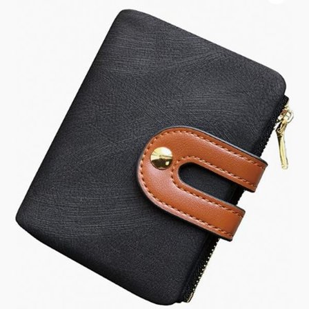 Dame Bifold Lær Lommebøker Dame Armbånd med Kortspor ID-vindu Glidelås Myntveske