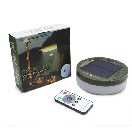 Udendørs solcelle lyskæde, vandtæt, bærbar, udtrækkelig, camping lyskæde, 8 lystilstande (10m) solcelle/USB genopladelige teltlys