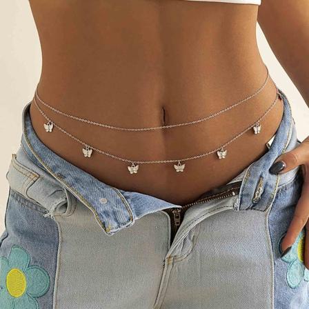 Fjärilsformad magkedja i silver, flerskiktad midjekedja, strandbikini, magkedja, sommarstrandskedja, sexig bikinikedja, smycken
