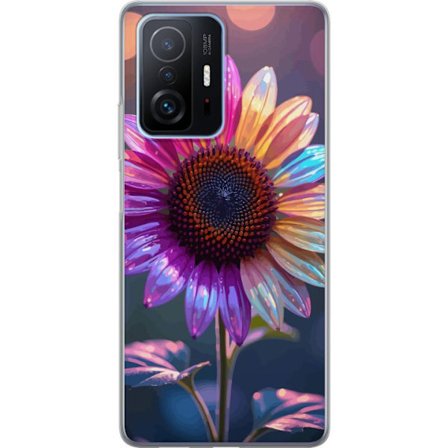 Kompatibelt Mobildeksel til Xiaomi 11T Pro Irideserende blomst med glitrende kronblad i rosa lilla og gull mot myk bokeh bakgrunn